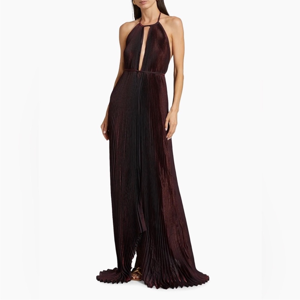 La Fete Boheme Shimmer Pleated Halterneck Gown MERLOT SHIMMER 6 AU (2 US) NWT